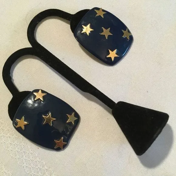 Vintage Navy Blue Earrings With Gold Stars - Picture 2 of 4